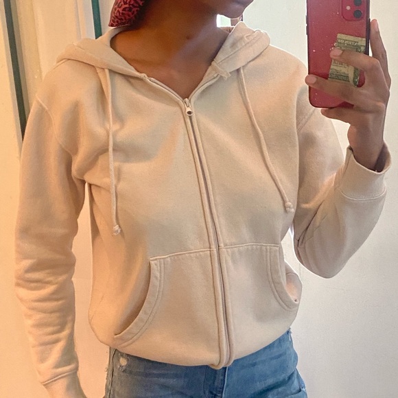 H&M Sweaters Cream Zip Up Hoodie Poshmark